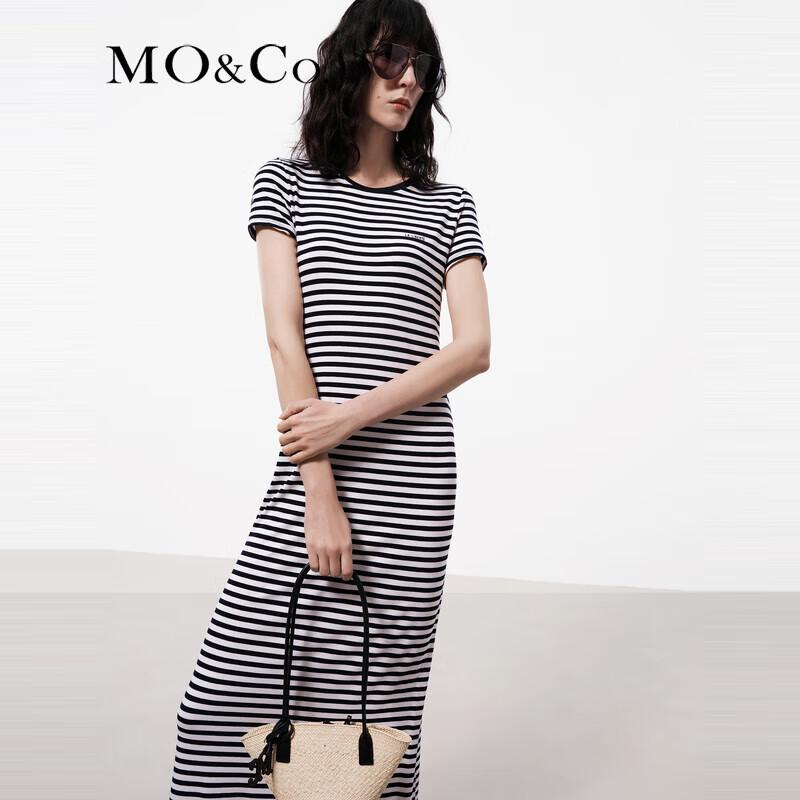 MO&Co. French Sailor Stripe Slit Long Dress