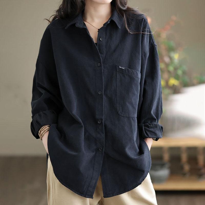 Coat for Women Cotton Oversize Shirt Jacket Solid Color Button Loose Casual Tops Casual Blouse Jacket