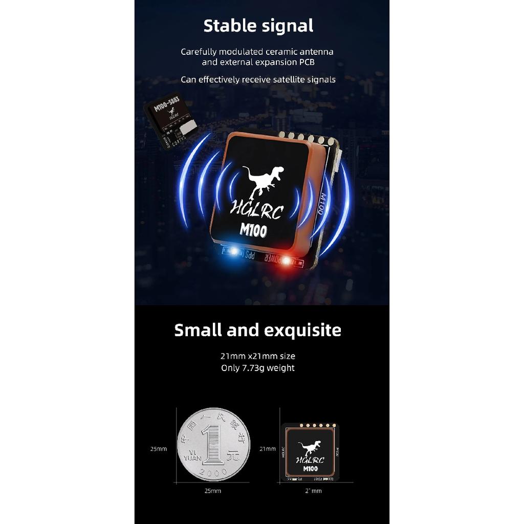 HGLRC M100-5883 M10 GPS with Compass Ceramic Antenna on-board LED Indicators 21x21mm for RC Airplane FPV Fixed-wing UAV