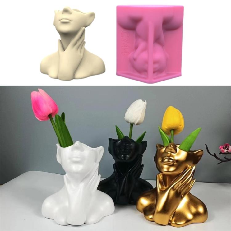 Silicone Vase Molds Fashion Flower Container Moulds Unique Portrait Shaped Storage Jar Mould Pen Holder Resin Molds