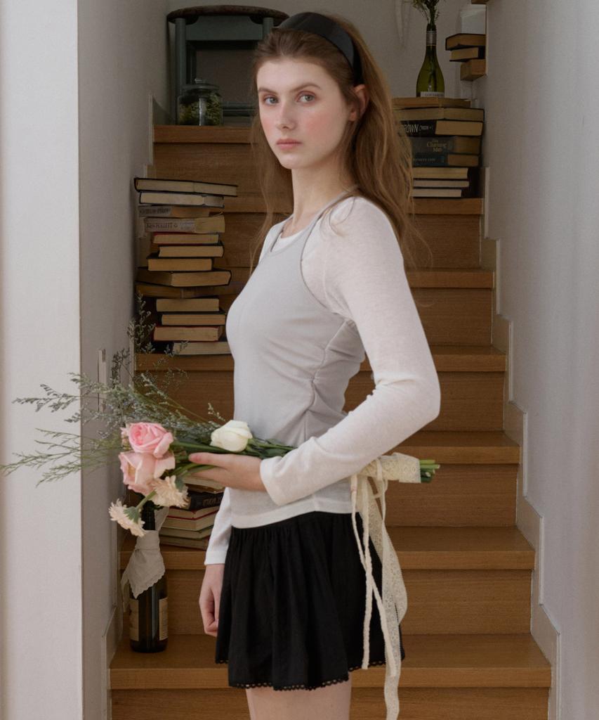 LETTER FROM MOON Shirred Halterneck Layered T-Shirt (Ivory)