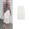 Spring and Summer New Women's Clothing White Viscose Blended Split Mid-Waist Translucent Midi Skirt Skirt 4437050