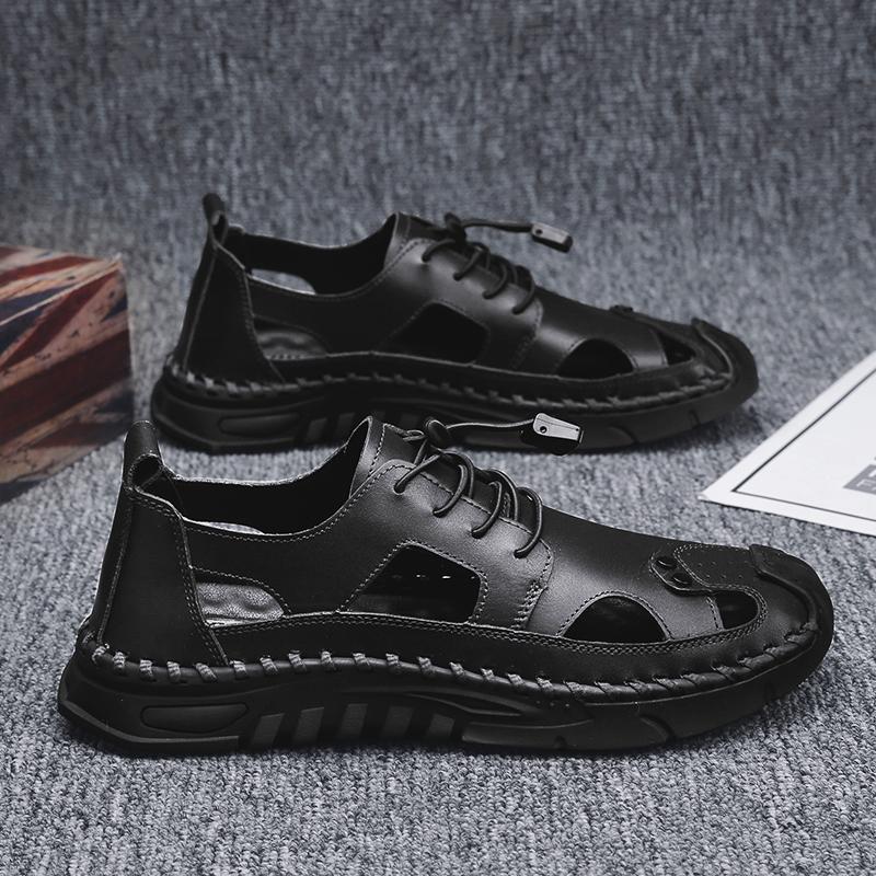 Fashion British Style Men Genuine Leather Flat Designer Shoes 2025 New Summer Breathable Casual Outdoor Walking Shoes Hand Beach Sandals