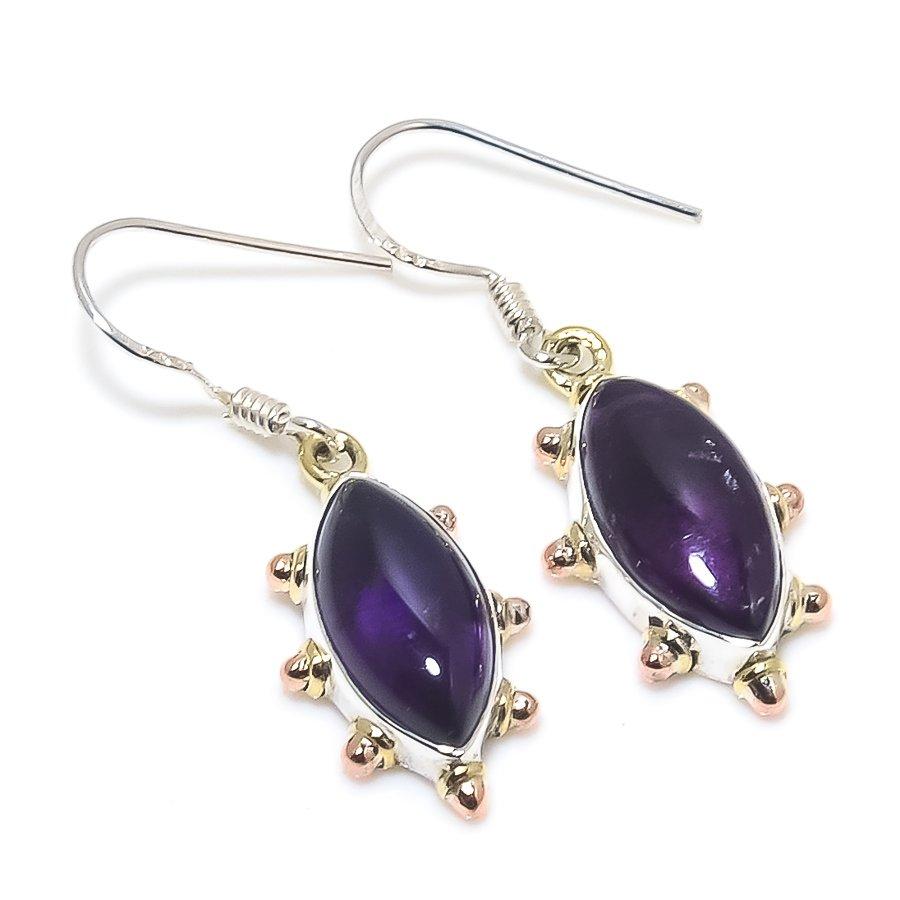Natural Amethyst Gemstone Handmade 925 Solid Sterling Silver Earring 1.25" N4f78