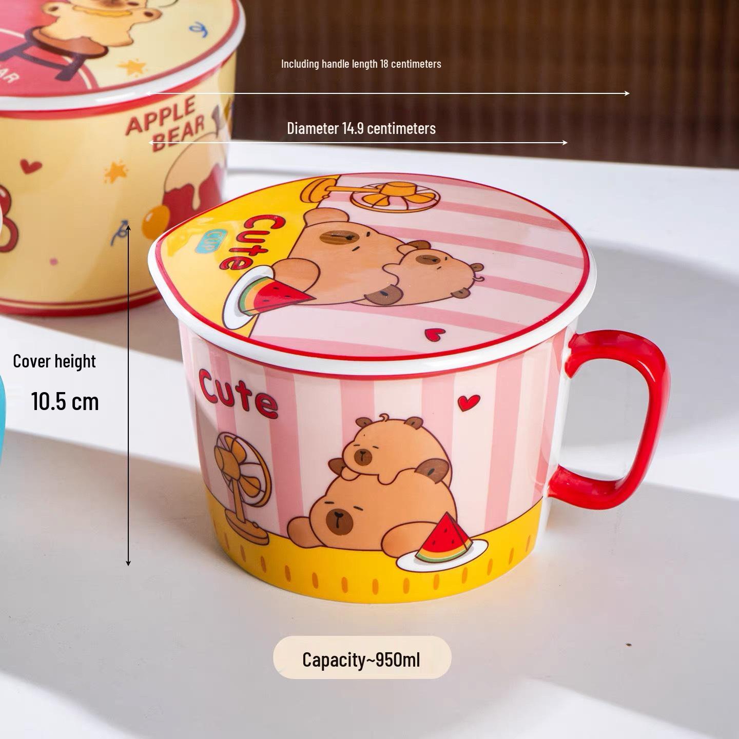 

Cartoon Instant Noodle Bowl with Lid and Drain, Large Capacity, Cute Lunch Box for Students 950ML Food-Grade