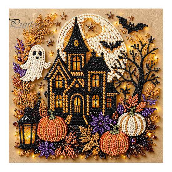 DIY Handmade Wall Hanging Decorations Halloween Christmas Faux Pearl Diamond Painting Kit, Rhinestone Art Craft Decor Set for Adults, Holiday