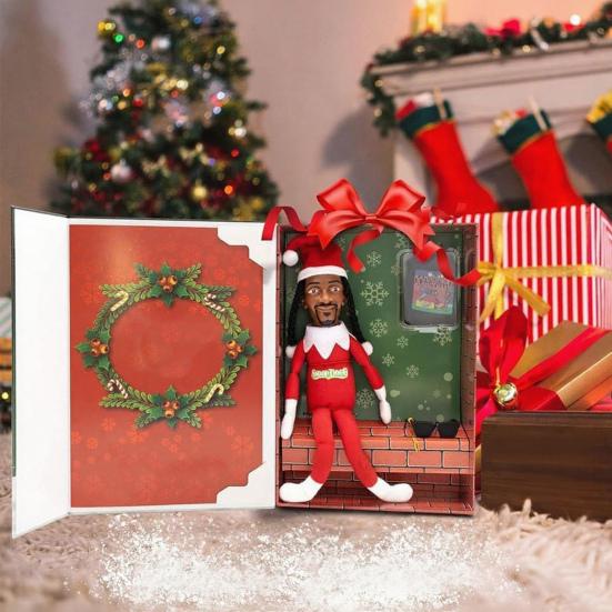 Yousheng Snoop Elf on The Stool Funny Hip Hop Doll Christmas Ornaments Plush Doll Toy Collectible Home Decoration