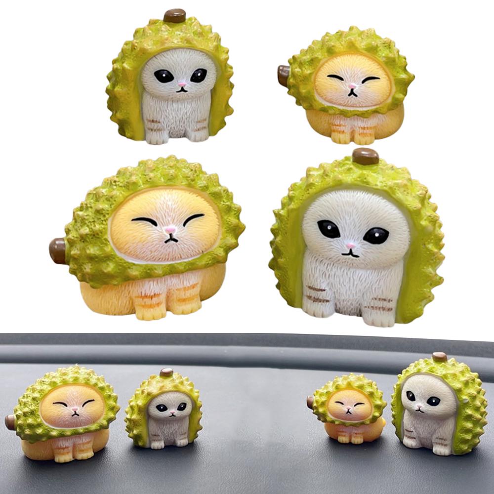 Cute Durian Cat Figures 4pcs Lovely Car Dashboard Ornaments Resin Auto Interior Decoration Car Decorations Accessories