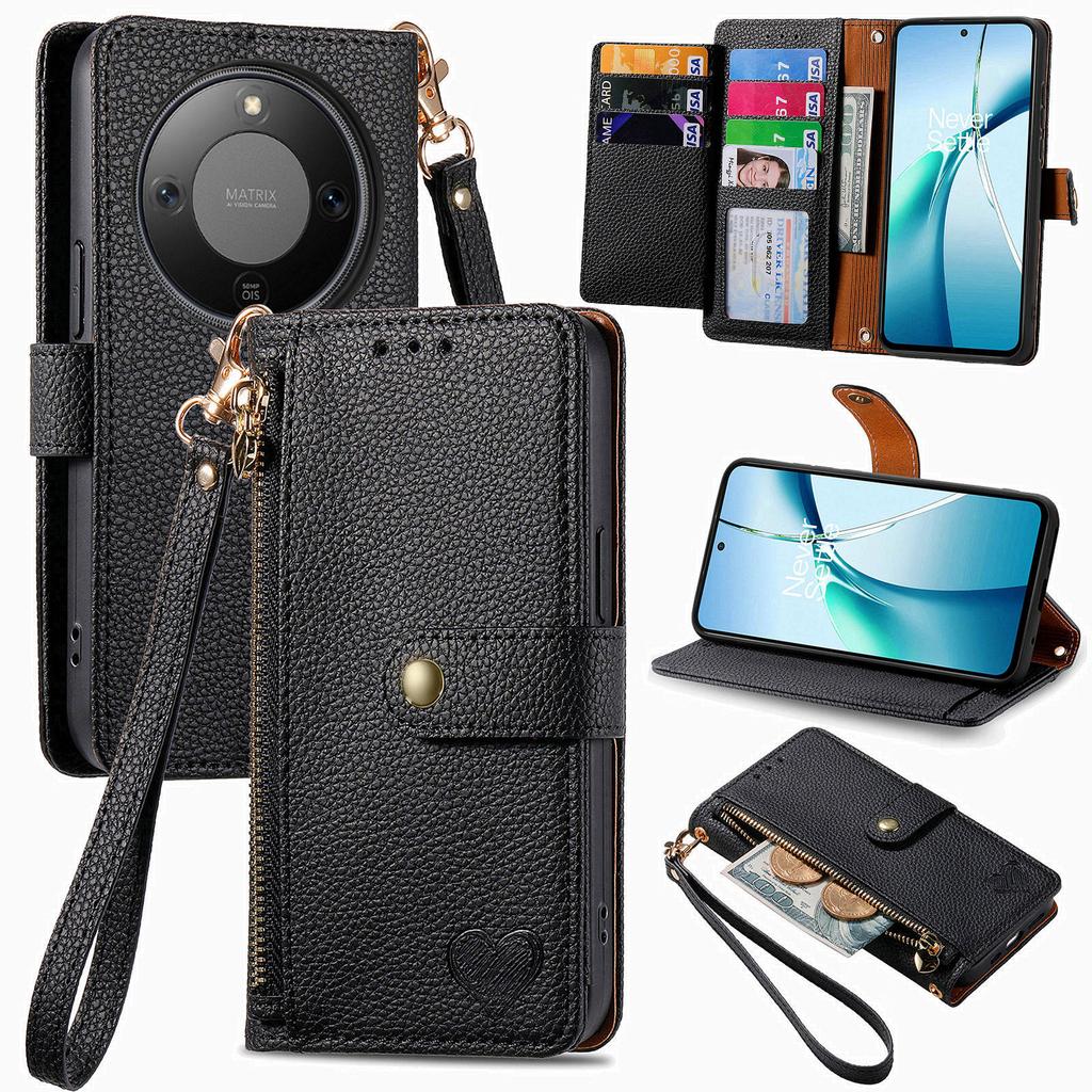 For Honor X9d 5G/Honor X70 5G/Honor Magic8 Lite 5G Case RFID Blocking Zipper Pocket Leather Wallet Phone Cover with Strap