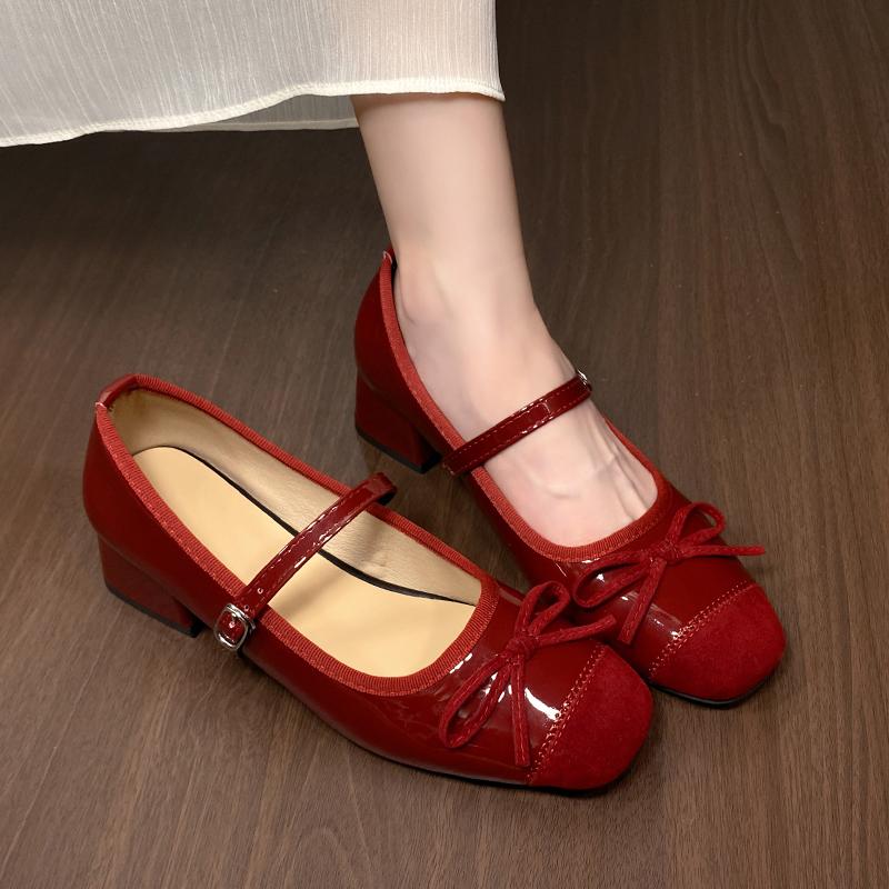 Fashion Chunky Mary Jane Shoes Women 2025 New Butterfly-knot Elegant Ballet Shoes Retro High Heels Dress Shoes Zapatos De Mujer
