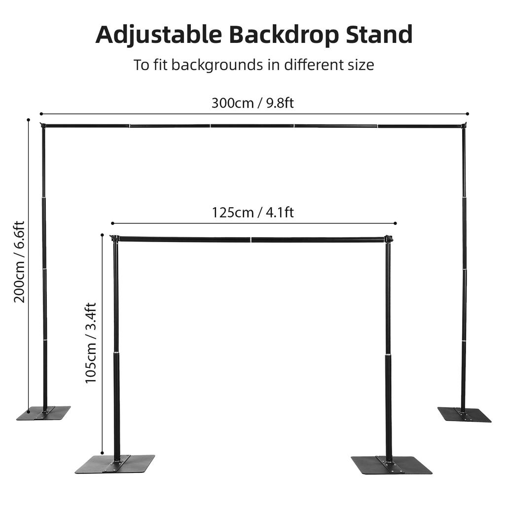 200x300cm 6.6x9.8ft Studio Photography Background Support System Heavy Duty Metal Wedding Backdrop Stand Adjustable