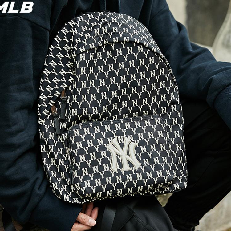 New MLB Monogram Collection Polyester Backpack Regular Unisex Black 3ABKL021N