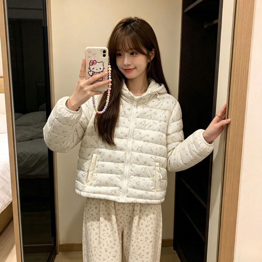 Warm cotton-padded clothes for women, white pressure-sensitive polka dots, thickened ribs, zero jacket, hooded winter new design