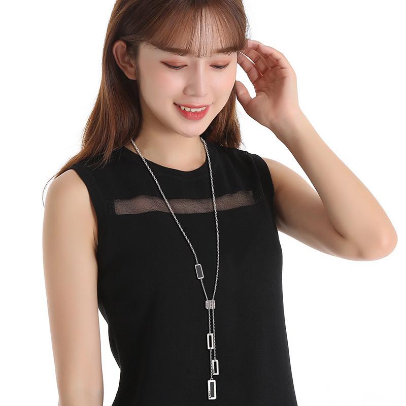 Long Chic Titanium Steel Chain Necklace For Women Featuring Dazzling Geometric Pendant And Stylish Design