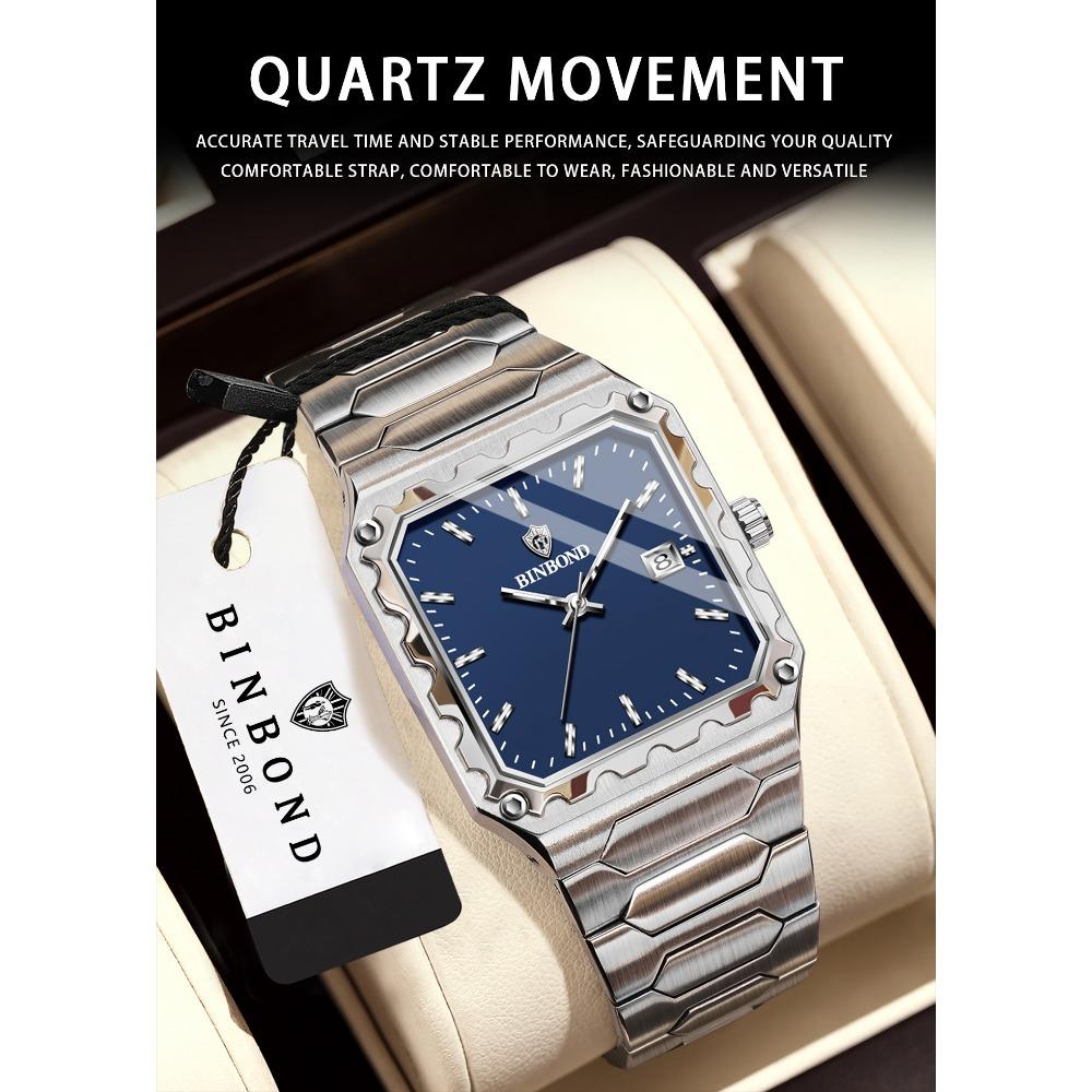 BINBOND Men's Luxury Quartz Watch Durable Accurate Luminous Waterproof Auto Date Business Fashion Wristwatch