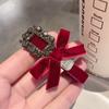 Sweet Bow Rhinestone Hair Clips for Girl New Year Headwear Red Velvet Bowknot Duck Tongue Clips Kids Sided Clips Bangs Clips