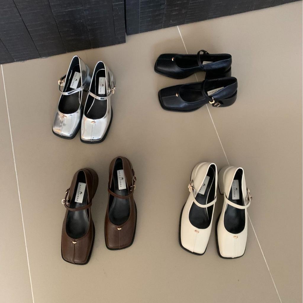 2025 spring and autumn new fashion versatile French thick heel high heels women's shoes square head evening single shoes Mary