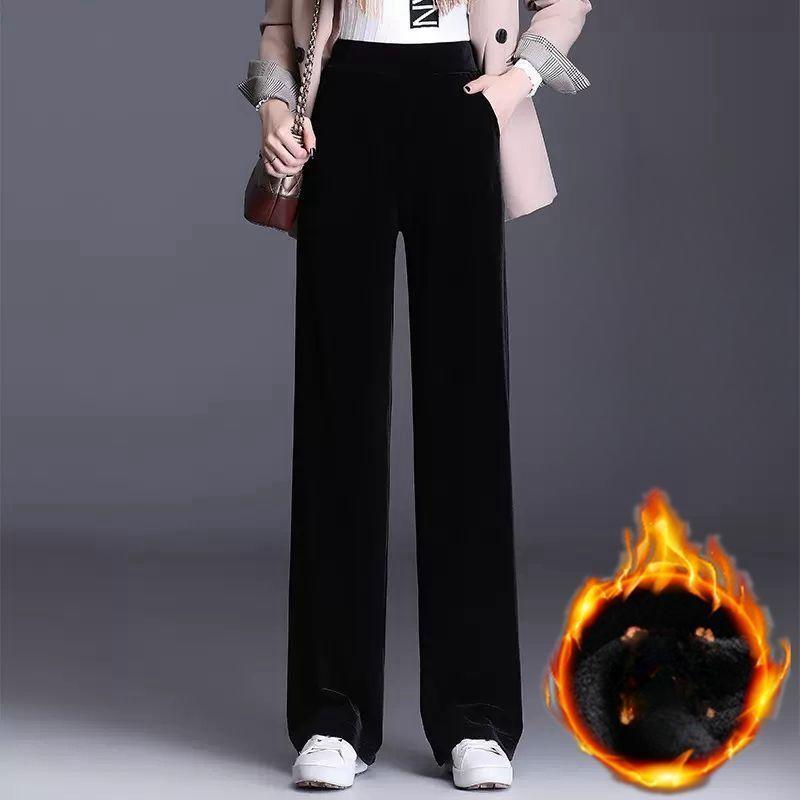 Golden Velvet Wide Legged Pants  Spring and Autumn High Waist Hanging Good Casual Pants Blue Loose Straight Women's Pants