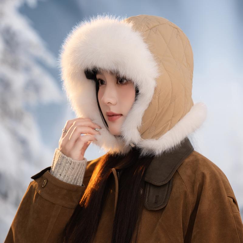 Winter Hat Female Rabbit Plush Headgear Warm Plush Thickened Cold Hat Outdoor Riding Windproof