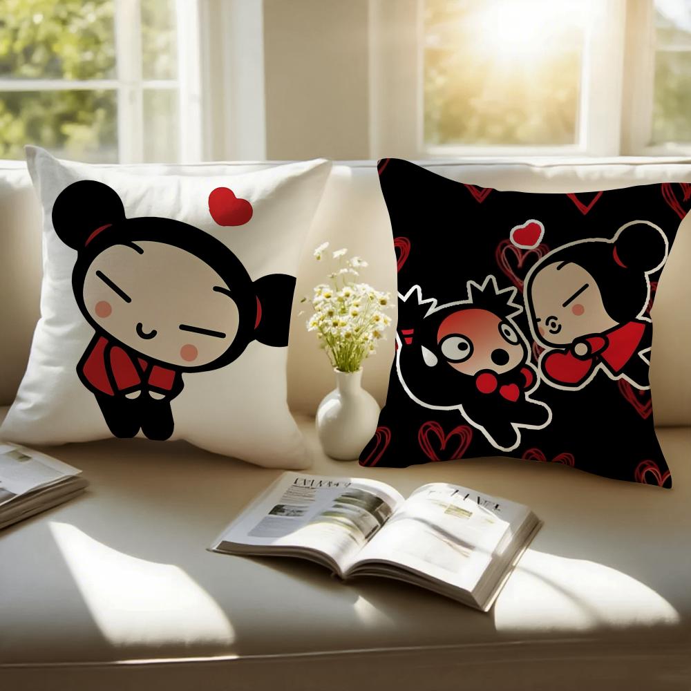 Kawaii PPucca Anime Cushion Cover Pillowcase Antidustmite Invisible Zipper Short Plush Sofa Cushion