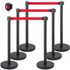 Crowd Control Stanchion, Set of 6 Pieces Stanchion Set, Stanchion Set W/ 6.6 Ft/2 M Red Retractable Belt, Black Crowd Control Barrier W/ Rubber Base –