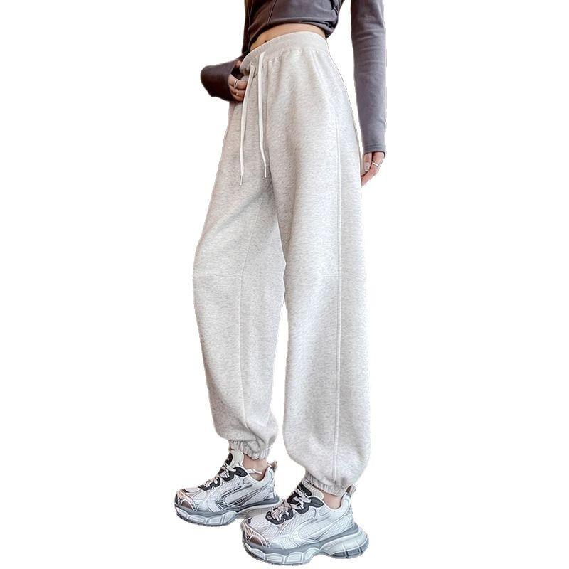 

Женские брюки на завязках, новые свободные прямые брюки-фонарики на каждый день с высокой талией, приталенные, для весны и осени S серый