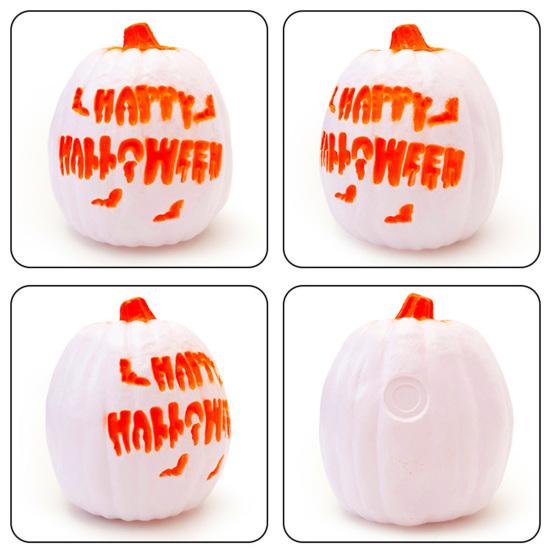 Halloween Kürbislaterne Gruselige LED Leuchtende Gebogene Kürbislampe mit Sound für Süßes oder Saures Partys Innen Außen Tischdeko