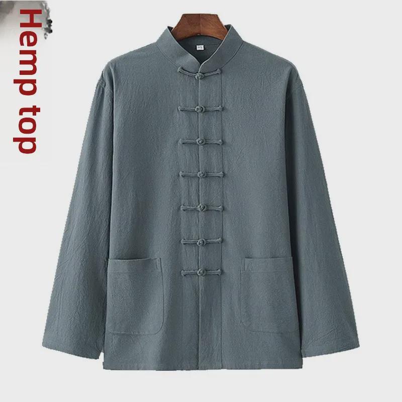 Langärmlige Tang-Anzugjacke im chinesischen Stil für Herren – Hanfu aus Baumwollleinen für Jugendliche und Senioren, Frühling/Herbst