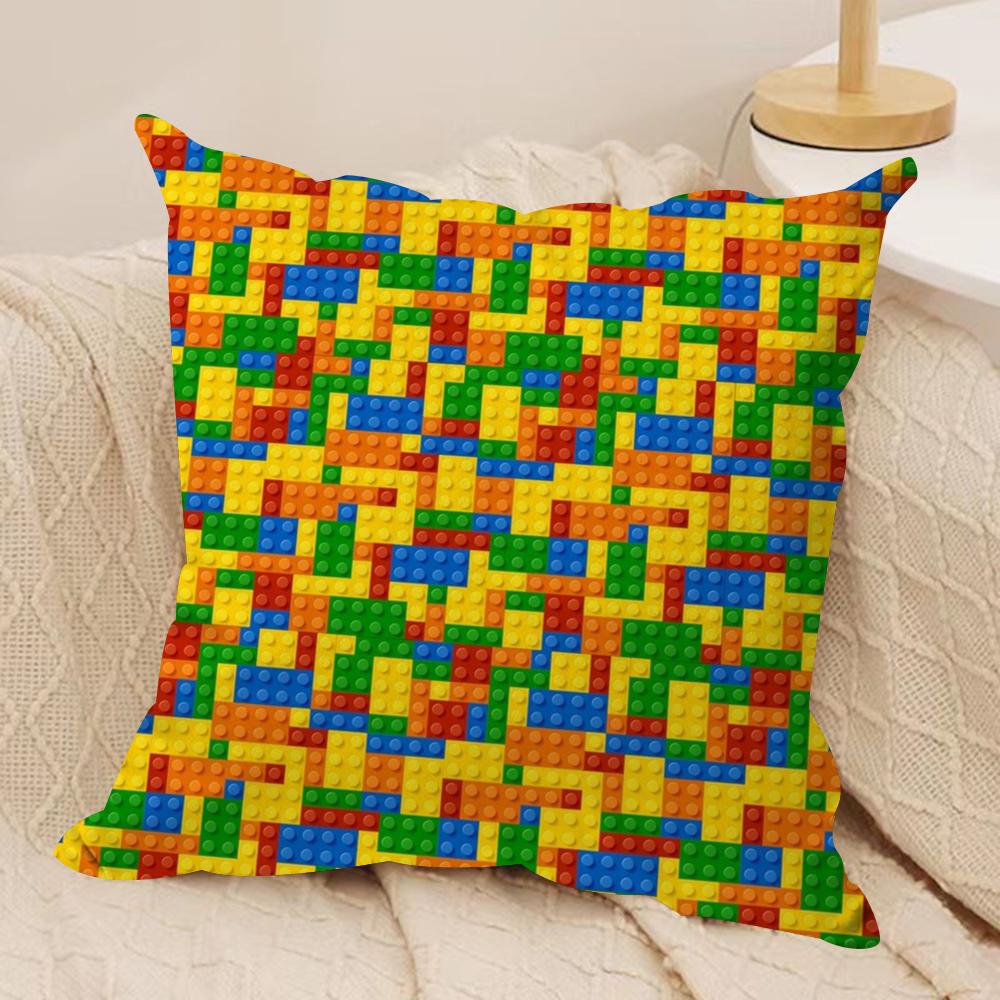 Building Blocks Deco Cushion Cover Soft Plush Fabric DoubleSided Printed Sofa Cushion Cover for All Seasons Home Decor Gift