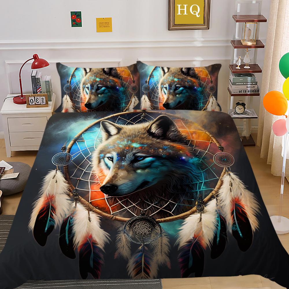 Bettbezüge, Wolf-Druck, King-Size-Mikrofaser-Bettwäsche-Set, Bezug für Mann, weich, hochwertige Heimtextilien