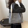 Korean version of retro literary and simple small fresh stripes casual fashion foreign style large capacity shoulder portable tote women's bag