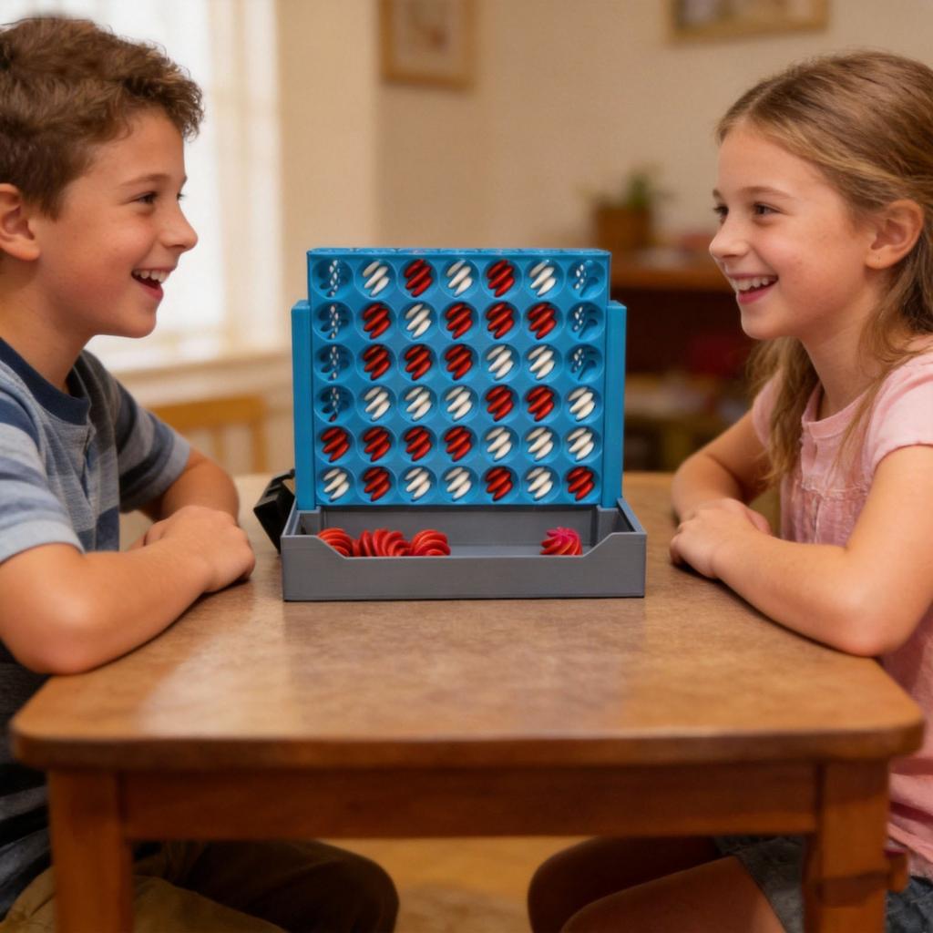 Fun 3D Printing Board Game - Four-in-a- Game. Spiral-shaped Game Pieces. Foldable For Easy Storage. Play As A Two-player Game.