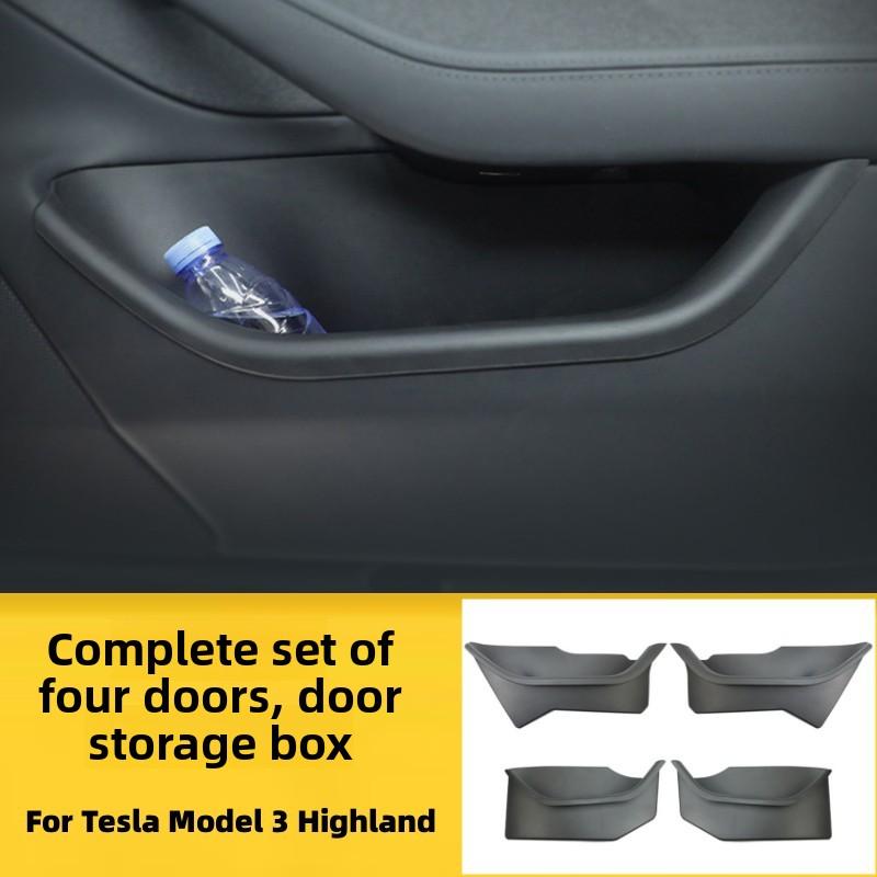 For Tesla Model 3 Highland 2025 2025 2026 Car Door Side Slot Storage Box Front Rear Door Inner Handle Organizer Tray Accessories