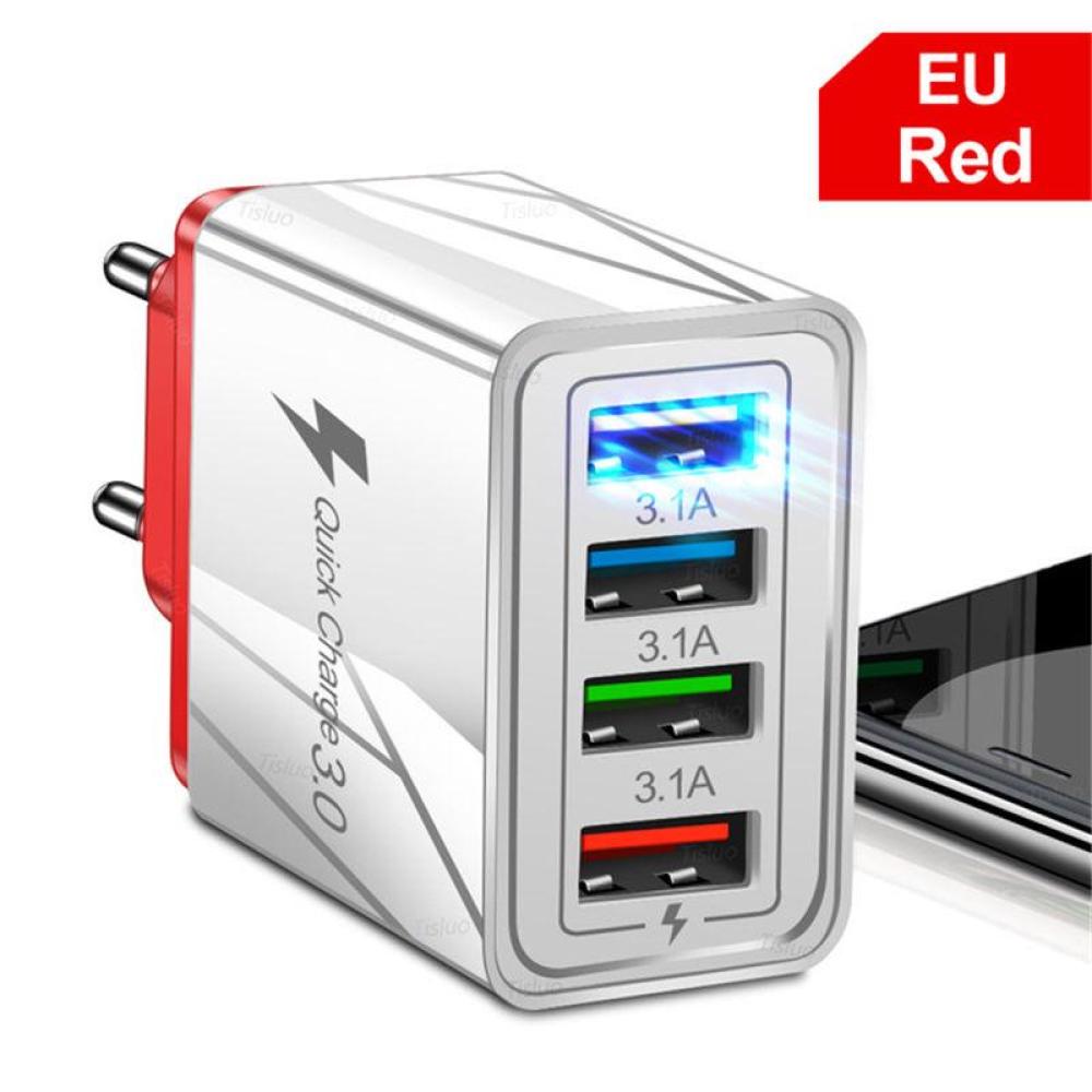 

Зарядное устройство USB Quick Charge 3,0 4 порта настенный адаптер для быстрой зарядки для Xiaomi Samsung Huawei iPhone 11 Зарядное устройство для мобильных телефонов как