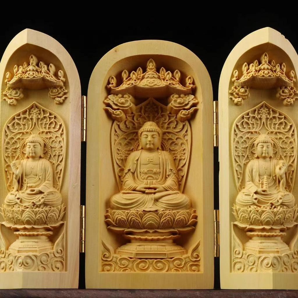 Skládací krabička Ozdoba sochy Buddhy, Sochy Guanyin, 3,93" Dřevořezba Západní Sansheng Řemesla Kancelář Domácí dekorace dárek