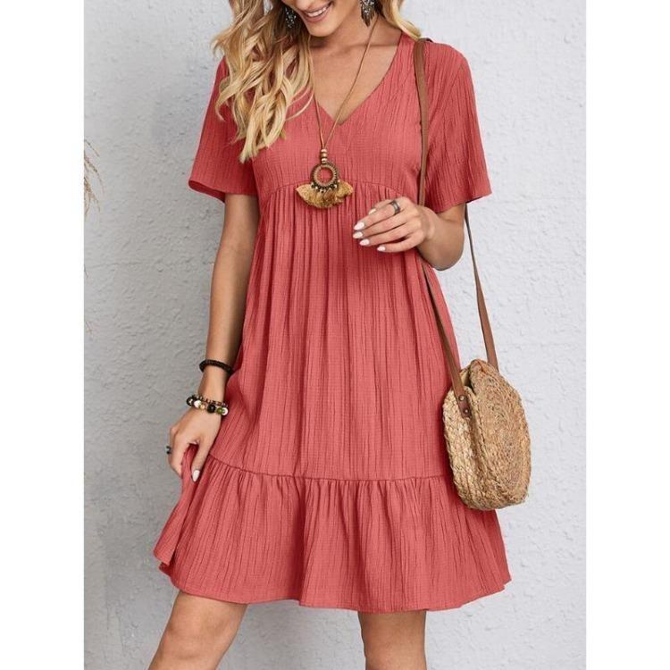 Summer Casual Loose V Neck Dress for Women European American Style Clothing
