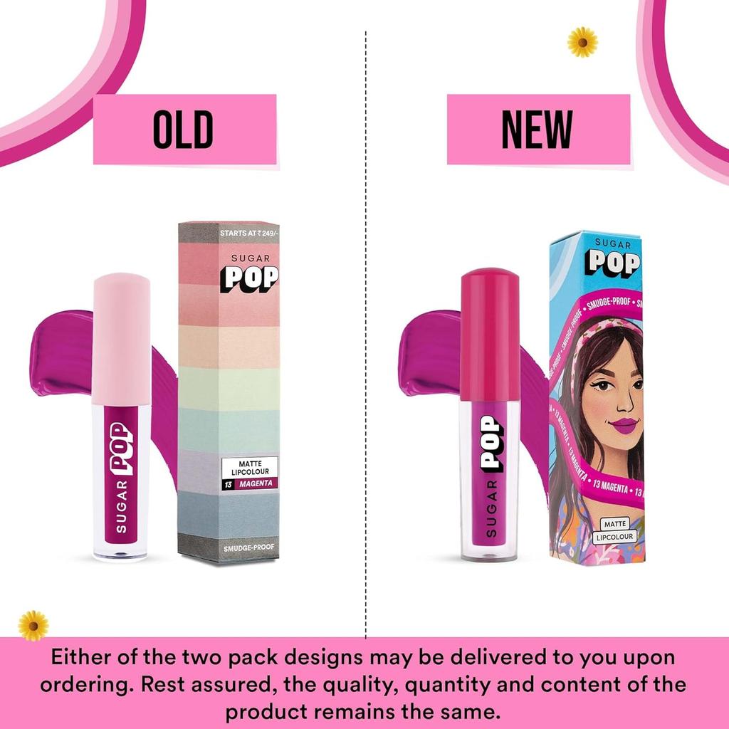 Sugar Pop Matte Lipcolour Long Lasting Smudge Proof Liquid Lipstick Highly Pigmented Moisturizing Makeup 1.6 ml Magenta