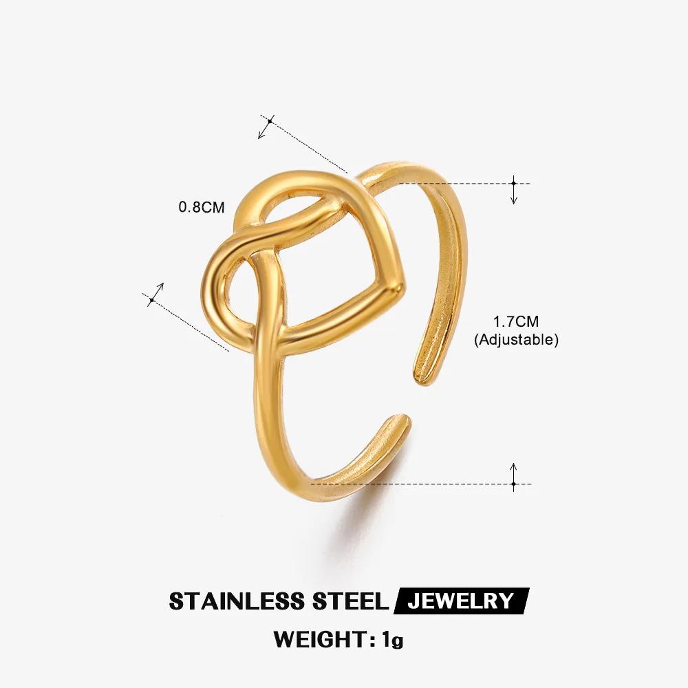Classic Simple Gold Color Stainless Steel Line Heart Couple Rings for Women Men Exquisite Fashion Adjustable Finger Jewelry Gift