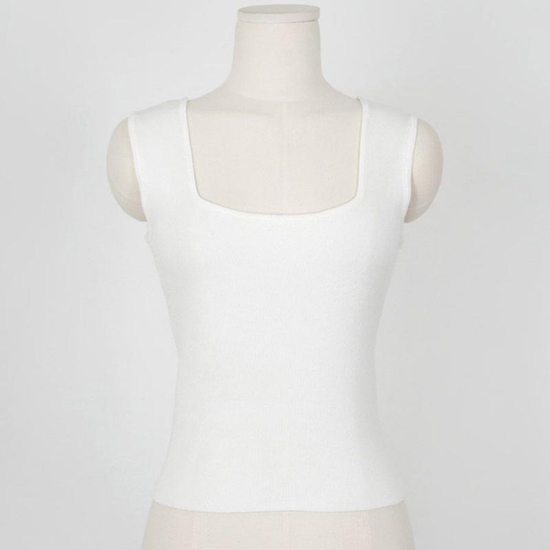 

Женская узкая майка с квадратным воротником на раннюю осень - универсальный топ в корейском стиле One Size белый