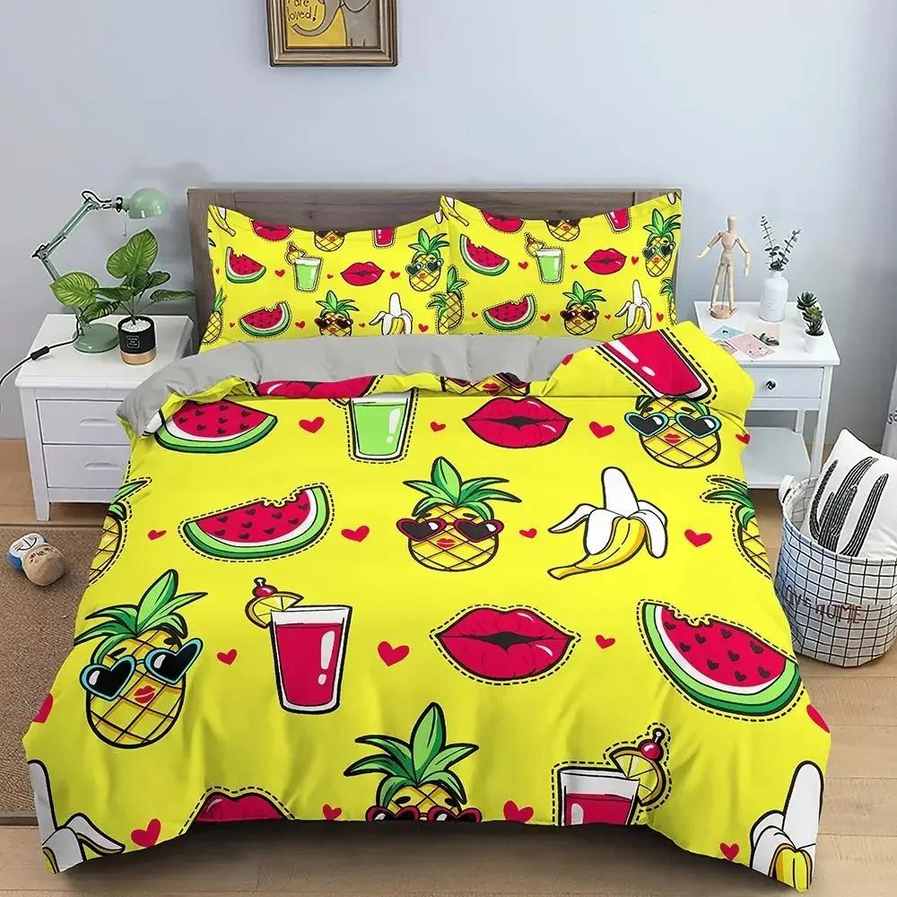 Cartoon Pineapple Duvet Cover Cute Tropical Fruit Pineapple Bedding Set Twin for Girl Teen Delicious Summer Food Comforter Cover