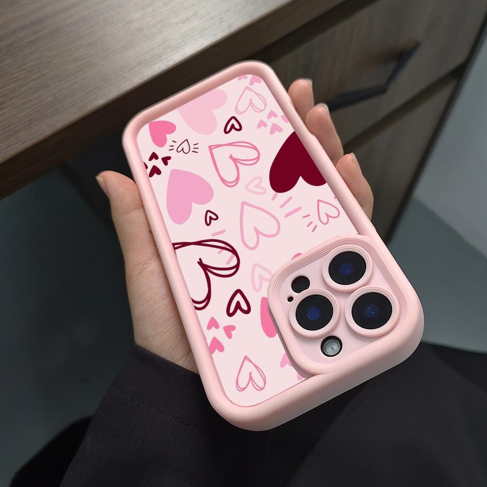 Pink cartoon heart-shaped design phone case suitable for iPhone 17 16 15 14 13 12 11 Pro/Max/Plus anti drop and shockproof