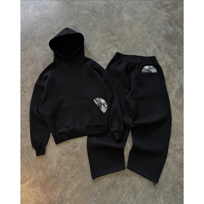 American Street Style CD Print Hoodie and Sweatpants Set - Y2K Inspired