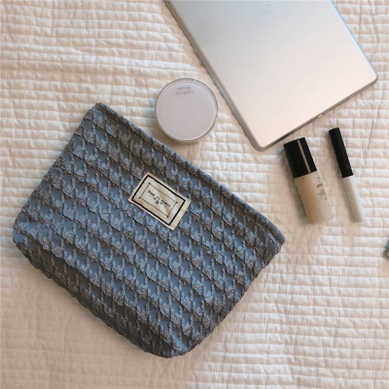 

Сумка для макияжа Простая Большая вместимость Сумка для хранения Нейлон Сетчатый узор Хлопковая подкладка синий