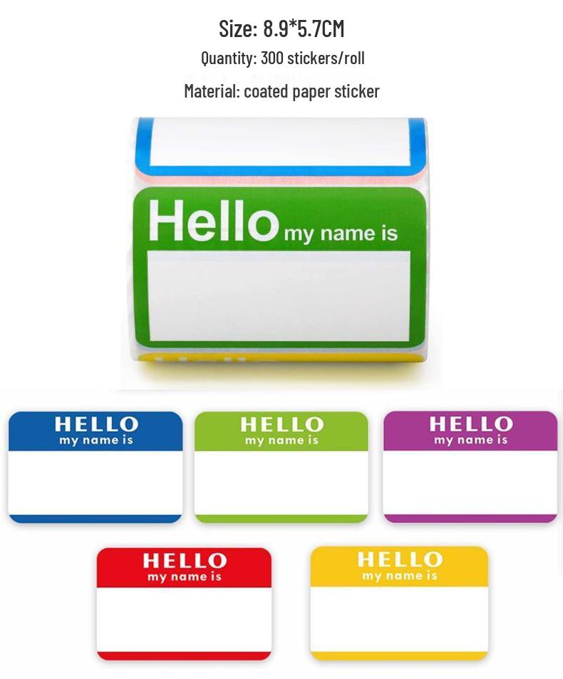 300 Self-Adhesive Name Tag Stickers/Roll: Colorful DIY Labels for Storage & Office Use