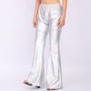 Damen-Schlaghose, glänzend, metallisch, einfarbig, elastische Taille, Damen, weiblich, Bühnenaufführung, ausgestellte Hose, Vintage-Disco-Party-Kostüm