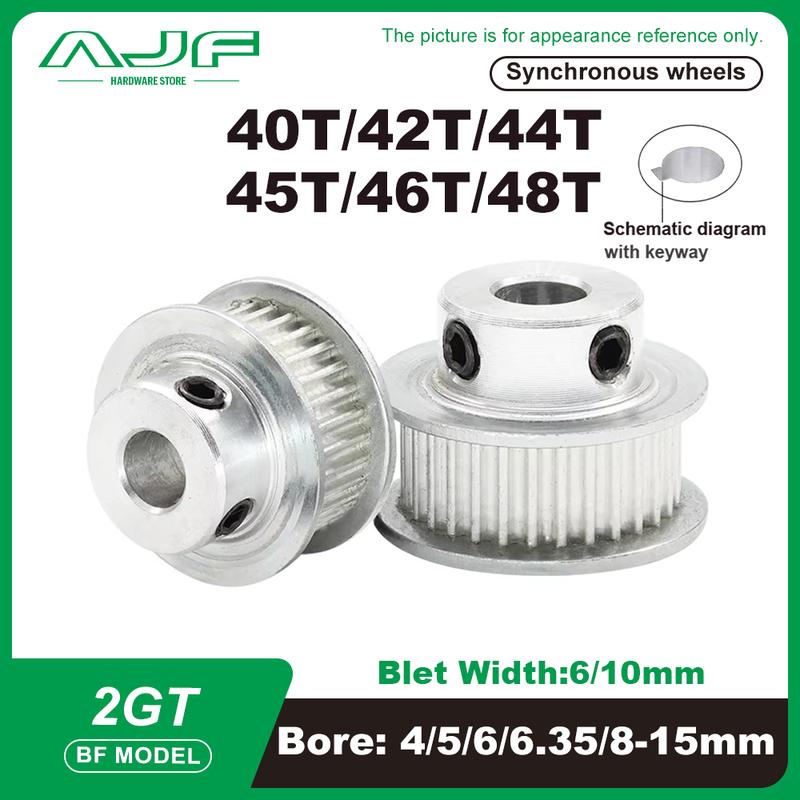 2GT Timing Pulley 40T 42T 44T 45T 46T 48Teeth GT2 Pulley Bore 5/6/6.35/8-15mm Belt Width 6mm/10mm Timing Wheel 7mm (for belt 6mm)