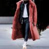 Mens Long Trench Coat Faux Suede Fleece Solid Color Winter Casual Overcoat