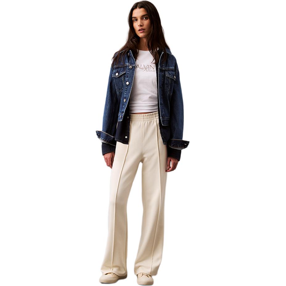 Calvin Klein Ck Premium Ready-To-Wear Solid Natural Waist Straight Leg Casual Pants Women Bottoms Milk-White 40WL212