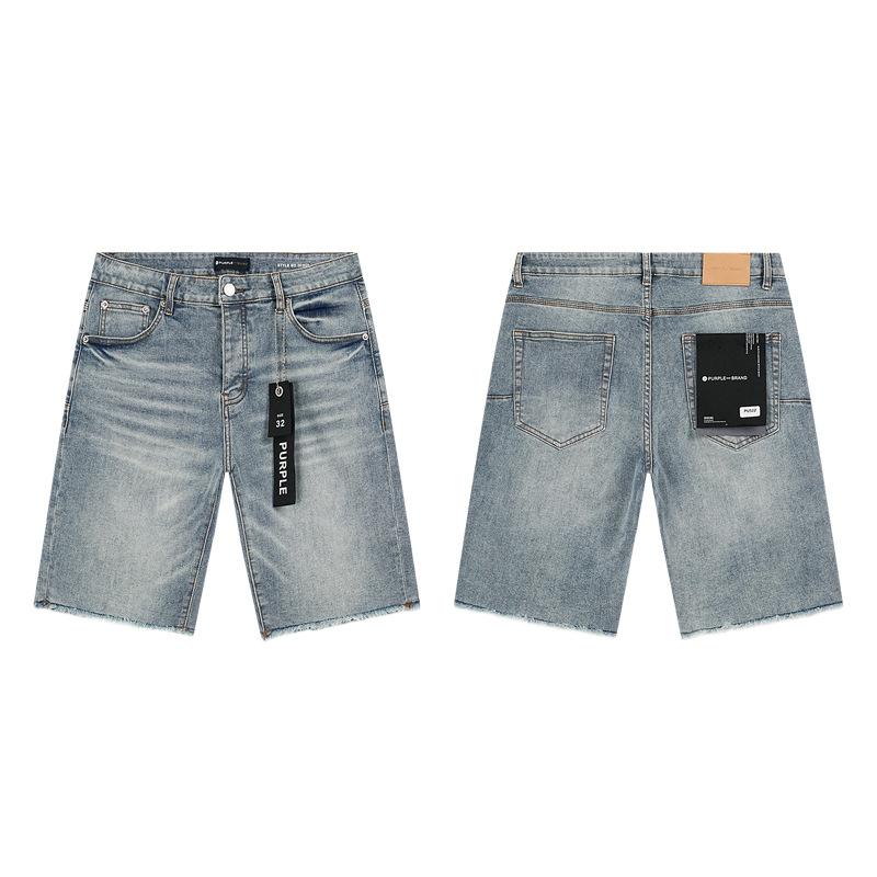 Cross-border European and American Trendy Brand Purple Splashing Ink Hot Diamond Worn Washed Denim Shorts Men's and Women's High Street Straight Five-