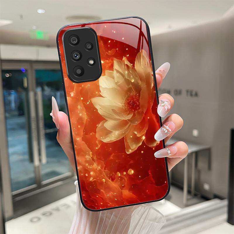Süße Cartoon-Katzen Blumen Hülle Für Samsung Galaxy A52 A52S A72 4G 5G Gehärtetes Glas Handyhülle Schutzhülle Rückseite Hartschale